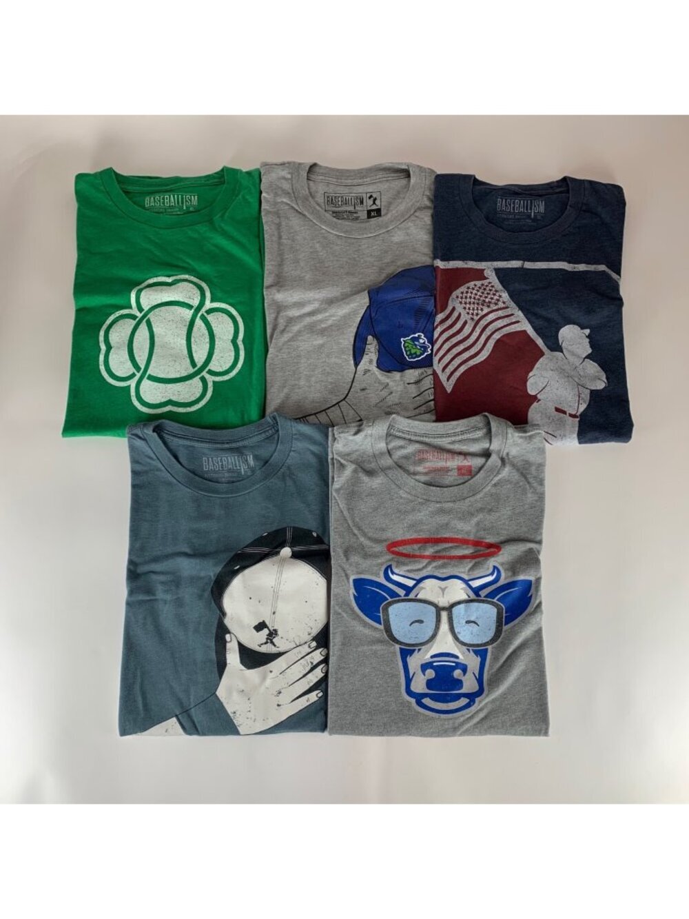 Lot of 5 Baseballism Multicolor Short Sleeve Crewneck Shirts Mens XL